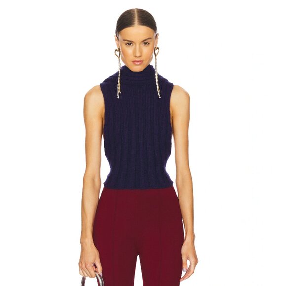 NWT AREA Sleeveless Twisted Knit Top Midnight Blue - Picture 2 of 4